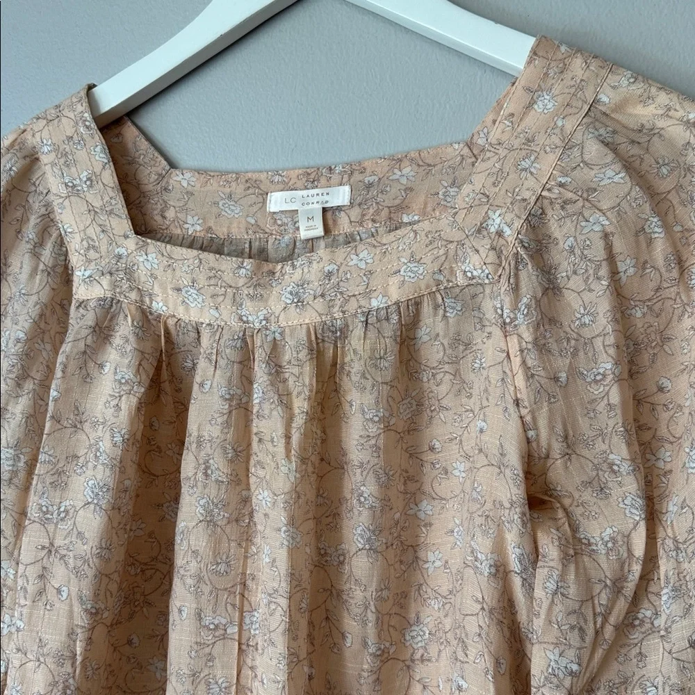 LC Lauren Conrad Peach Floral Print Boho Square Neck Peasant Blouse. Size M - Picture 3 of 6